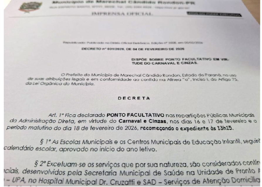 Prefeitura terá ponto facultativo nas repartições públicas em virtude do Carnaval
