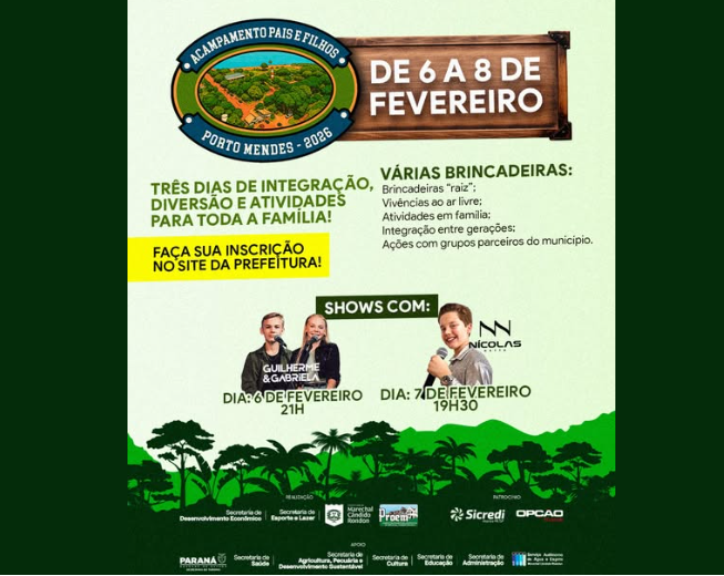 Acampamento Pais e Filhos 2026 acontecerá de 6 a 8 de fevereiro