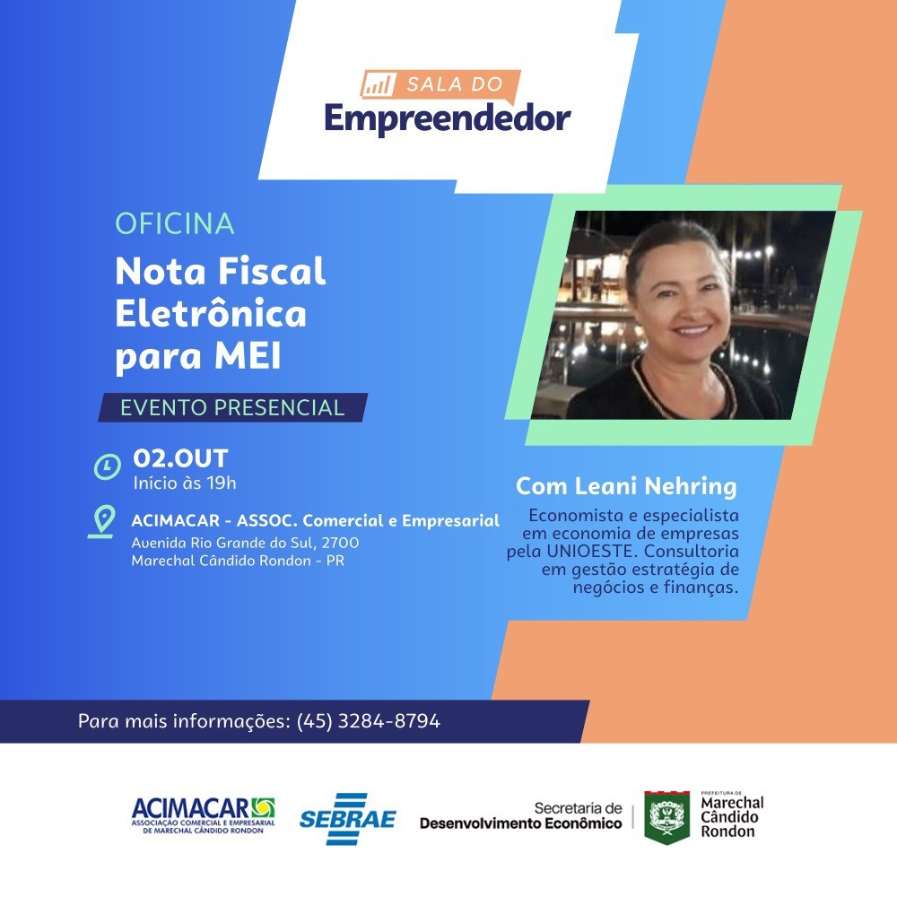 Prefeitura e SEBRAE promovem oficina gratuita sobre Nota Fiscal Eletrônica para MEIs