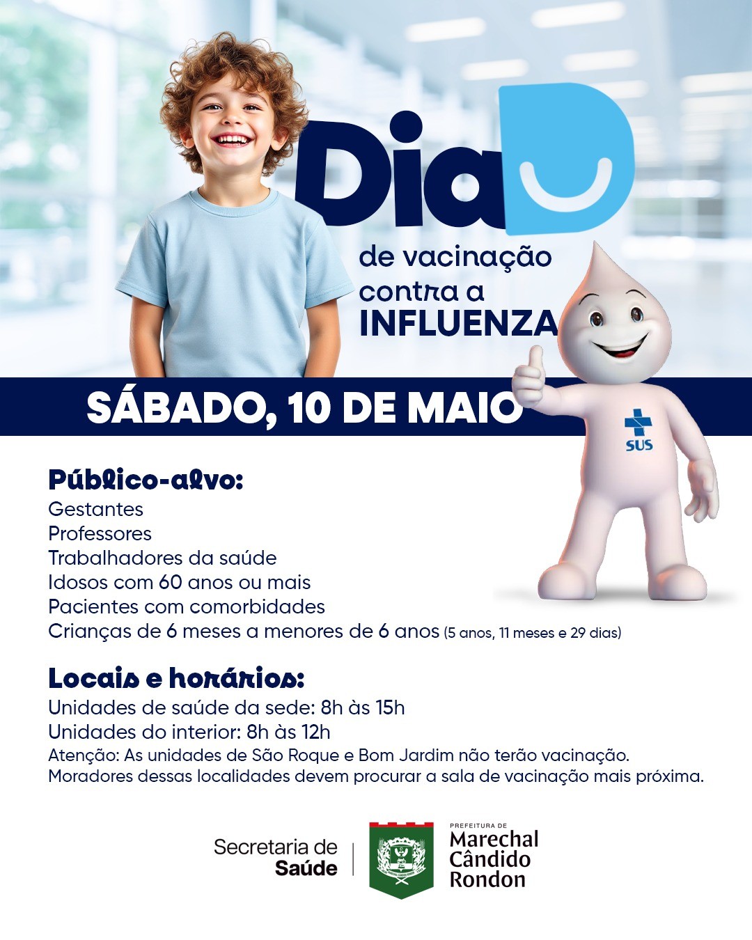 Dia D de vacinação contra a influenza acontece neste sábado em Marechal Rondon
