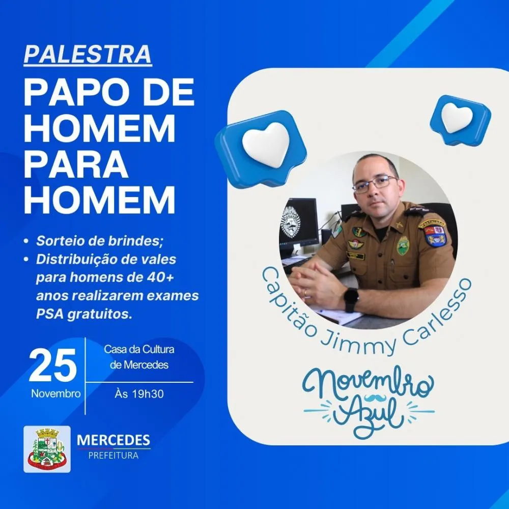 Mercedes promove palestra do Novembro Azul com exames gratuitos para homens nesta segunda-feira