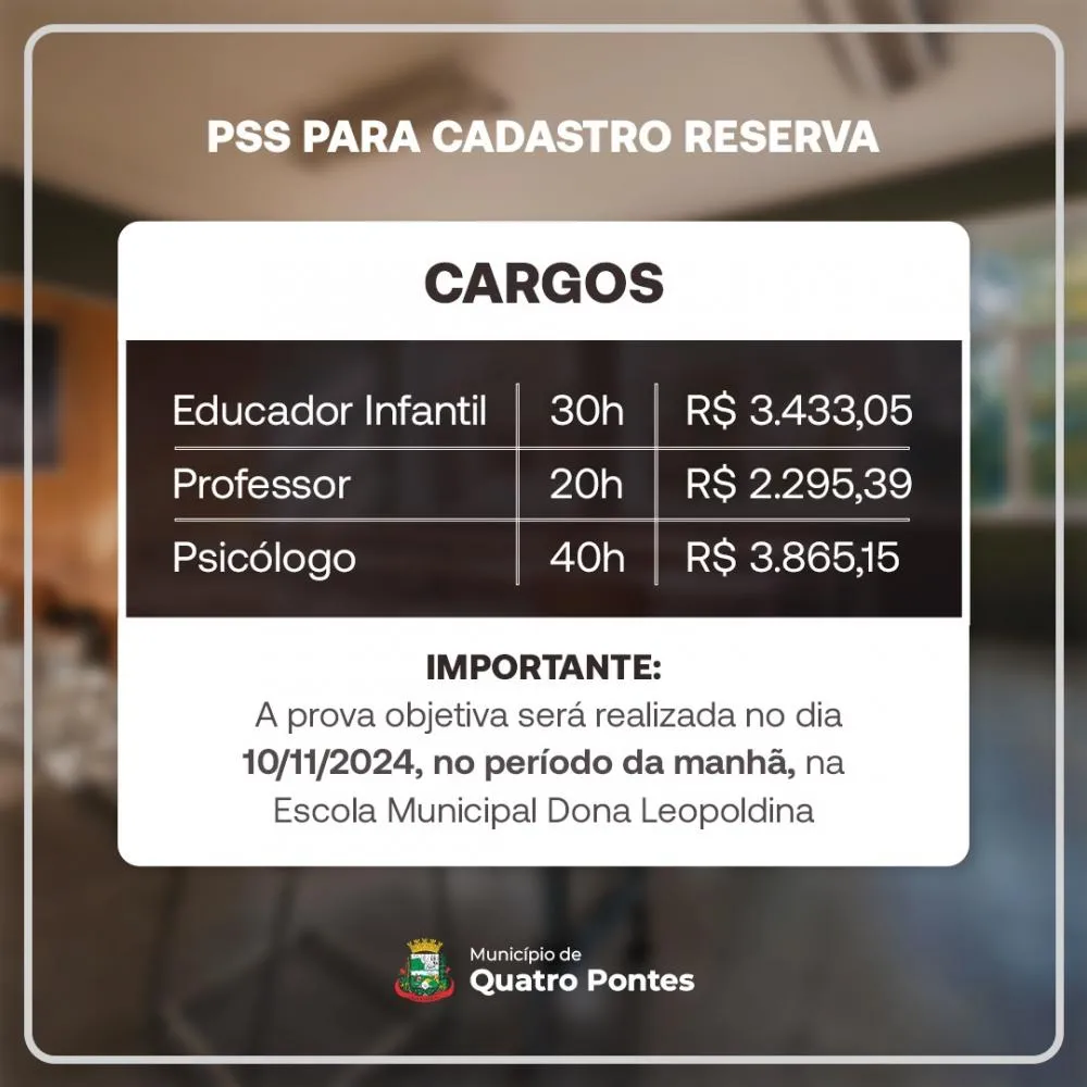 Prefeitura abriu inscrições de PSS para cadastro de reserva