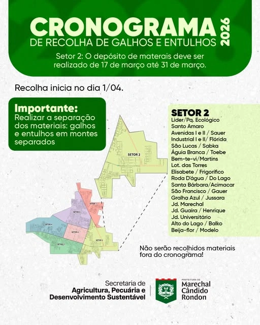  Depósito de galhos, entulhos e materiais inservíveis no setor 2 está liberado a partir desta terça-feira