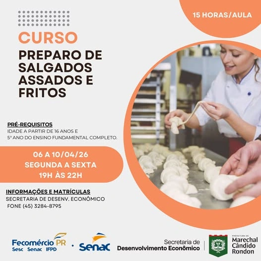  Prefeitura e Senac Marechal promovem curso gratuito de Preparo de Salgados Assados e Fritos