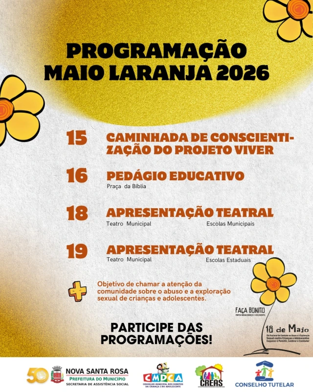 Nova Santa Rosa promoverá ações do Maio Laranja com foco na proteção de crianças e adolescentes