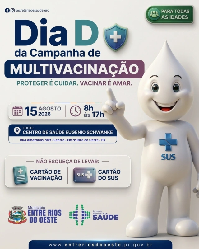 Entre Rios do Oeste antecipa Dia D da Campanha de Multivacinação para 15 de agosto