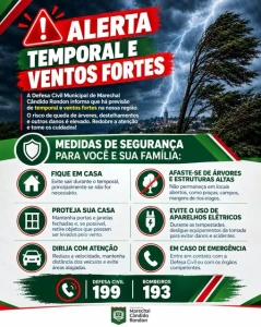 Defesa Civil alerta para temporais e ventos fortes entre os dias 10 e 13 de setembro