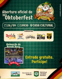  36ª Oktoberfest terá abertura oficial no dia 26 de setembro em Marechal Rondon