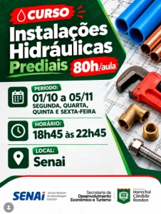  Prefeitura e Senai promovem curso gratuito de Instalações Hidráulicas Prediais