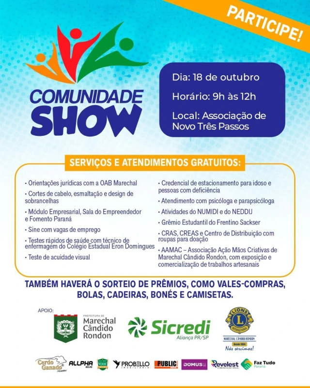 Domingo (18) tem Comunidade Show em Novo Tres Passos das 9 às 12h
