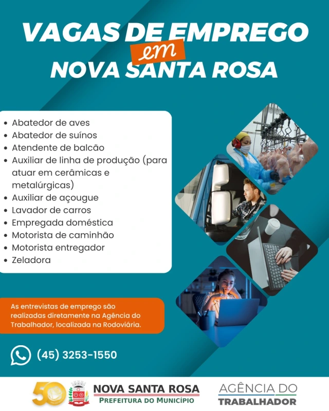 Agência do Trabalhador de Nova Santa Rosa recebe entrevistas para vagas da C.Vale nesta terça-feira (27)