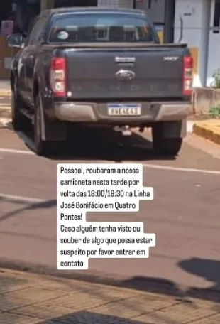 Morador de Quatro Pontes é assaltado e tem Ford Ranger roubada