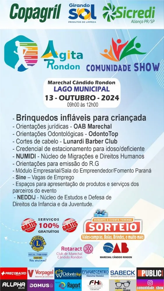 Comunidade Show será neste domingo (13) no Lago de Marechal Rondon