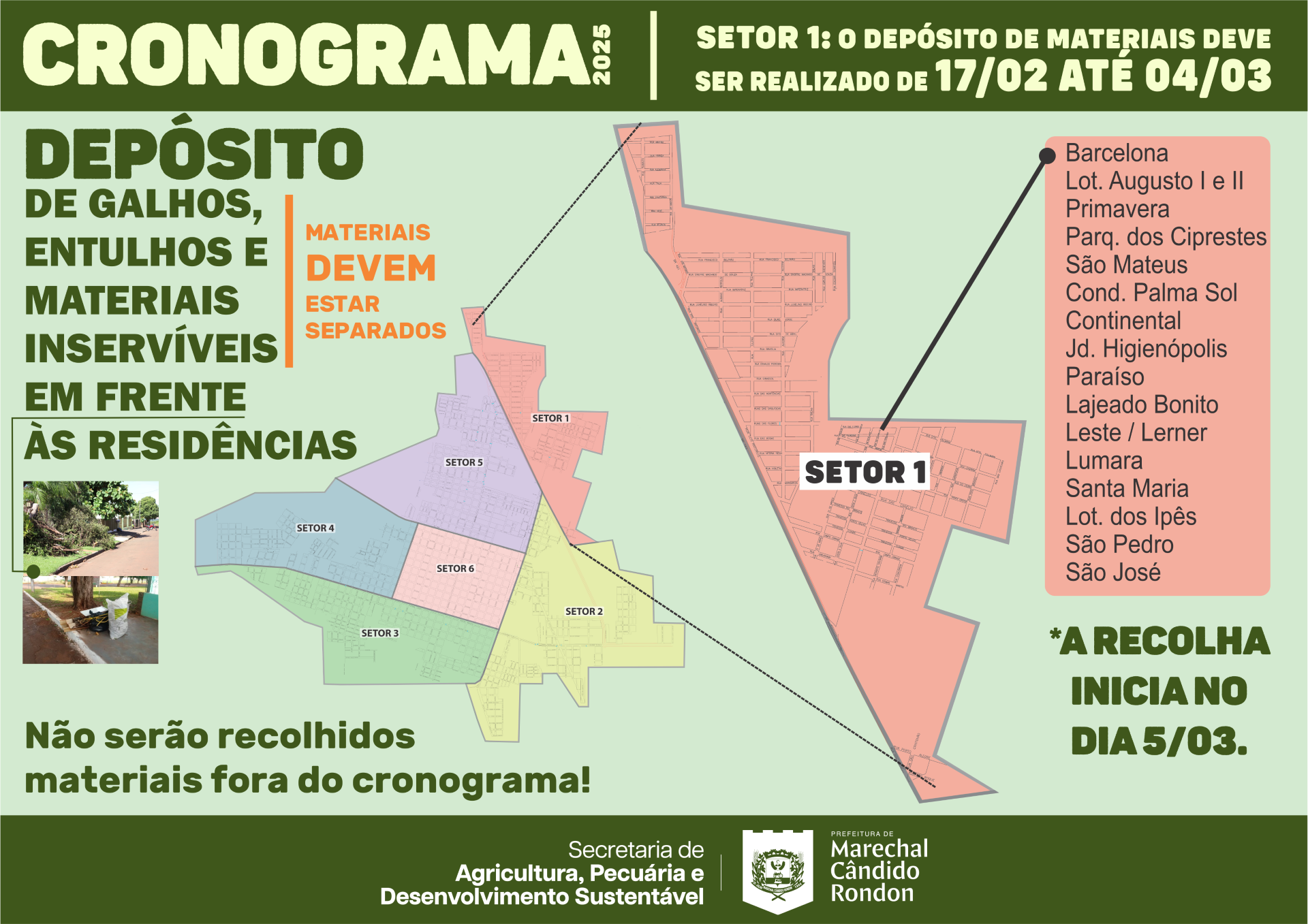 Depósito de galhos, entulhos e materiais inservíveis no setor 1 está liberado a partir desta segunda-feira na sede rondonense