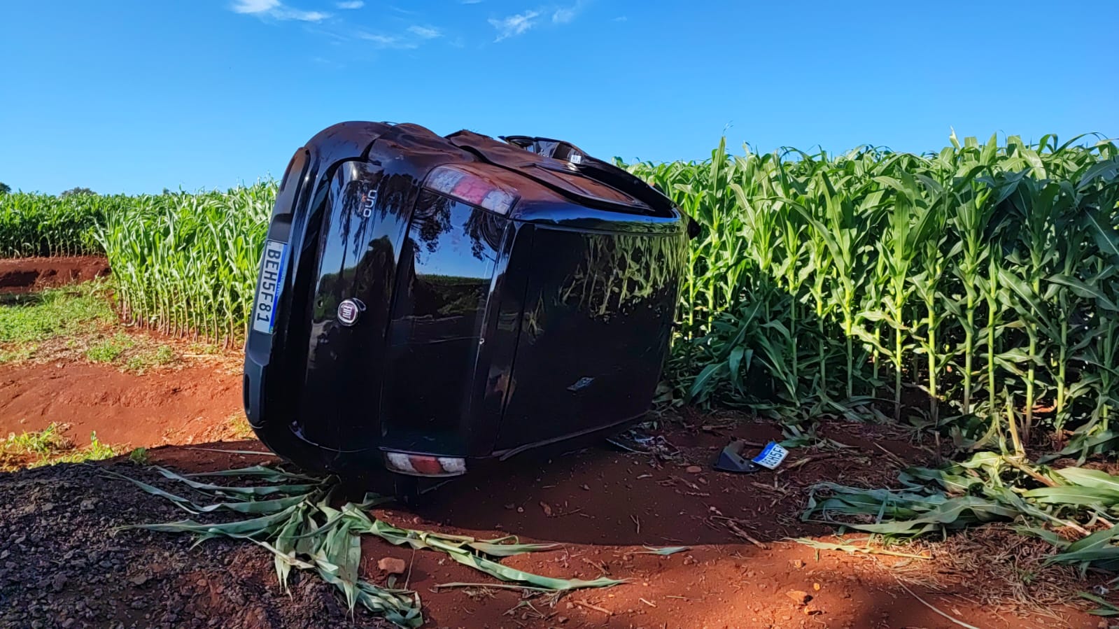 Veículo capota na rodovia Maripá a Pérola Independente e deixa motorista ferido