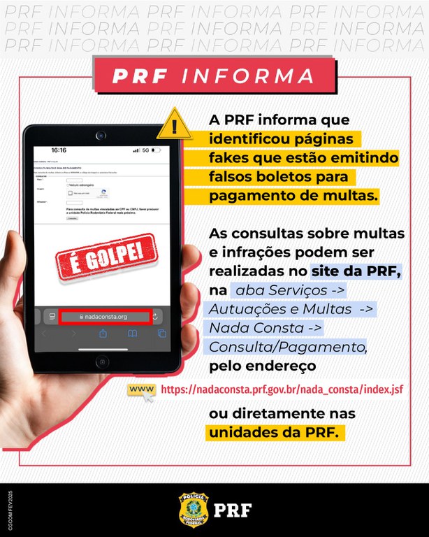 Criminosos usam nome da PRF para aplicar golpes